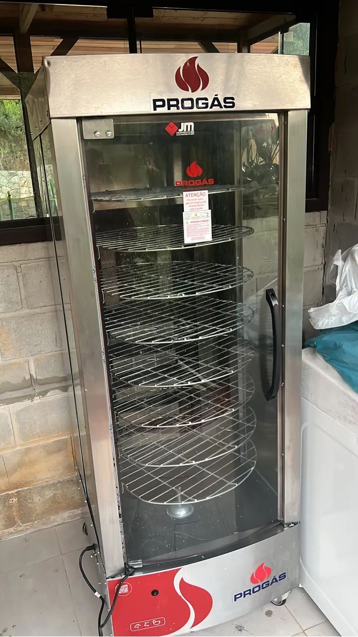 Assadeira frango carnes 128kg 8 grelhas + mesa inox profissional