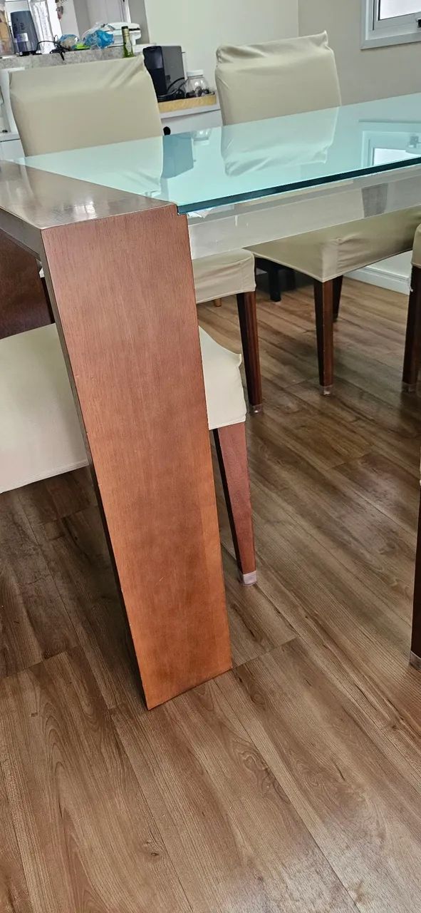 Mesa de Jantar Retangular em Madeira e Vidro (1,60m x 0,90m) + 6 Cadeiras - Foto 3