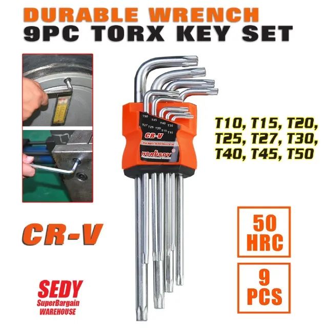 Kit Jogo Chave Torx Aço Tipo L Com 10 Peças T9 A T50 Eda 8qh