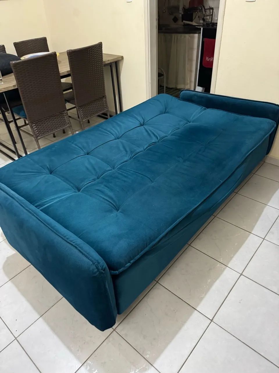 Sofá cama azul 3 lugares usado - Foto 3