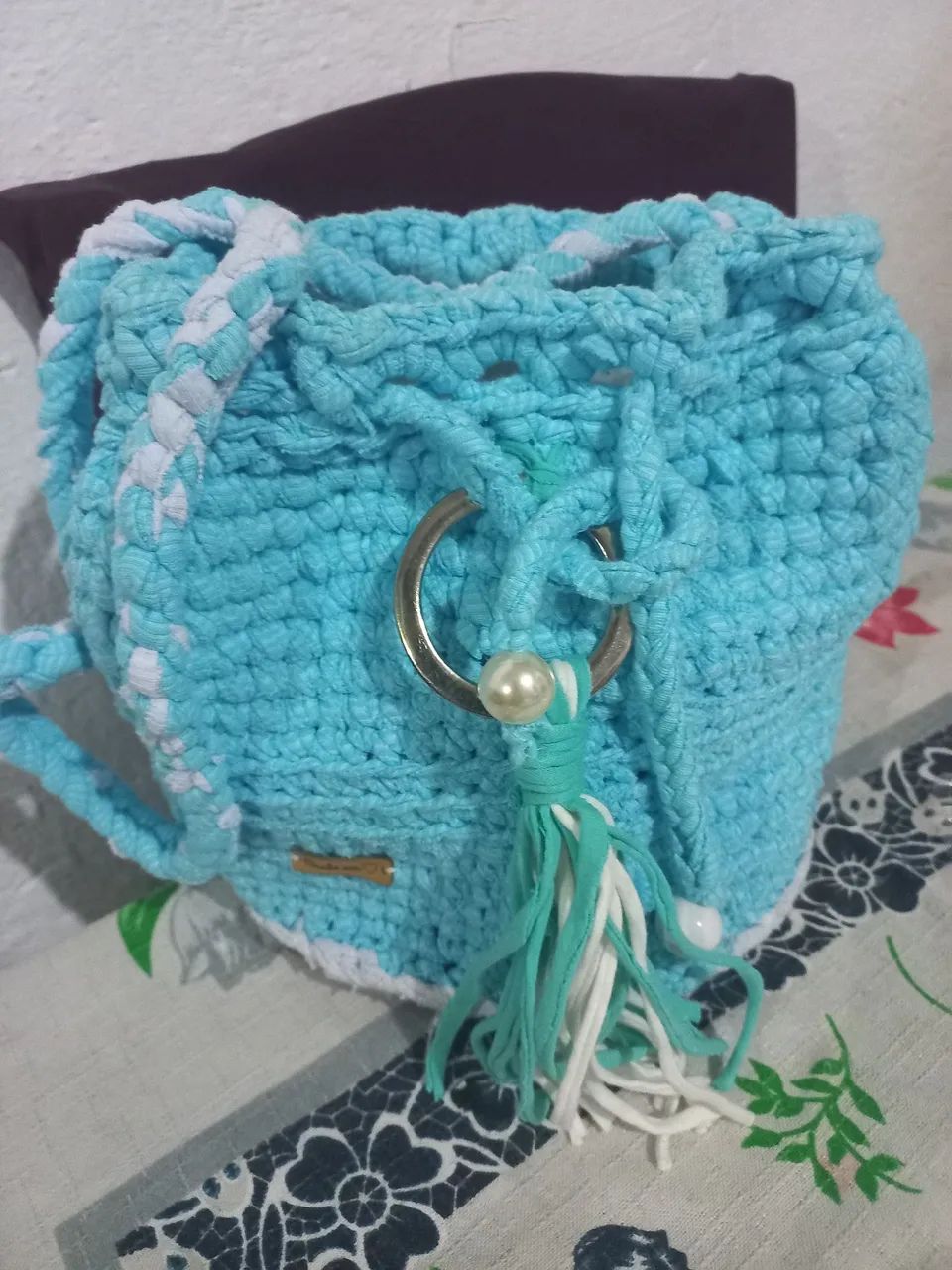 Bolsa de crochê fio de malha  - Foto 3