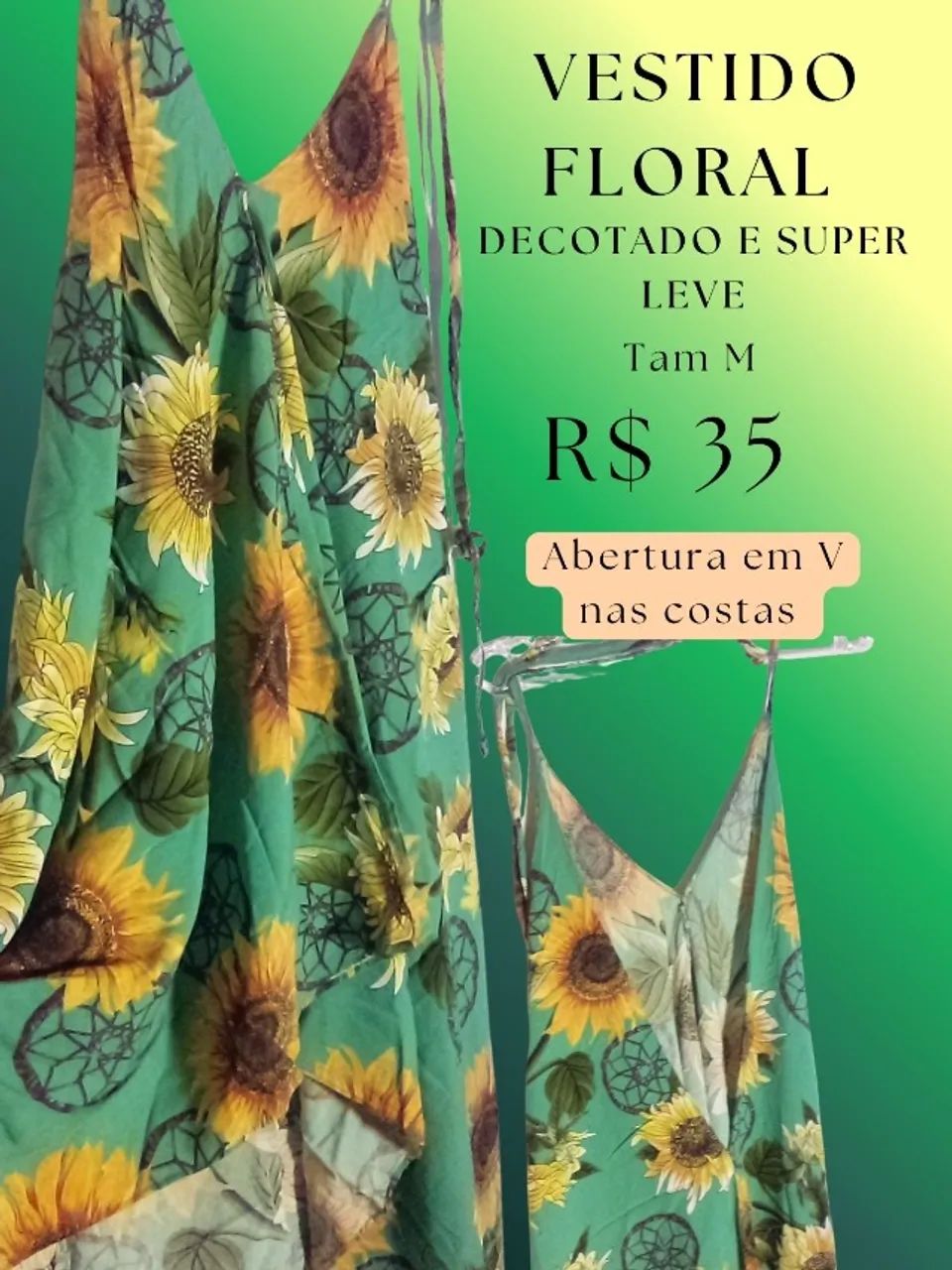 Vestido floral girassol decotado M