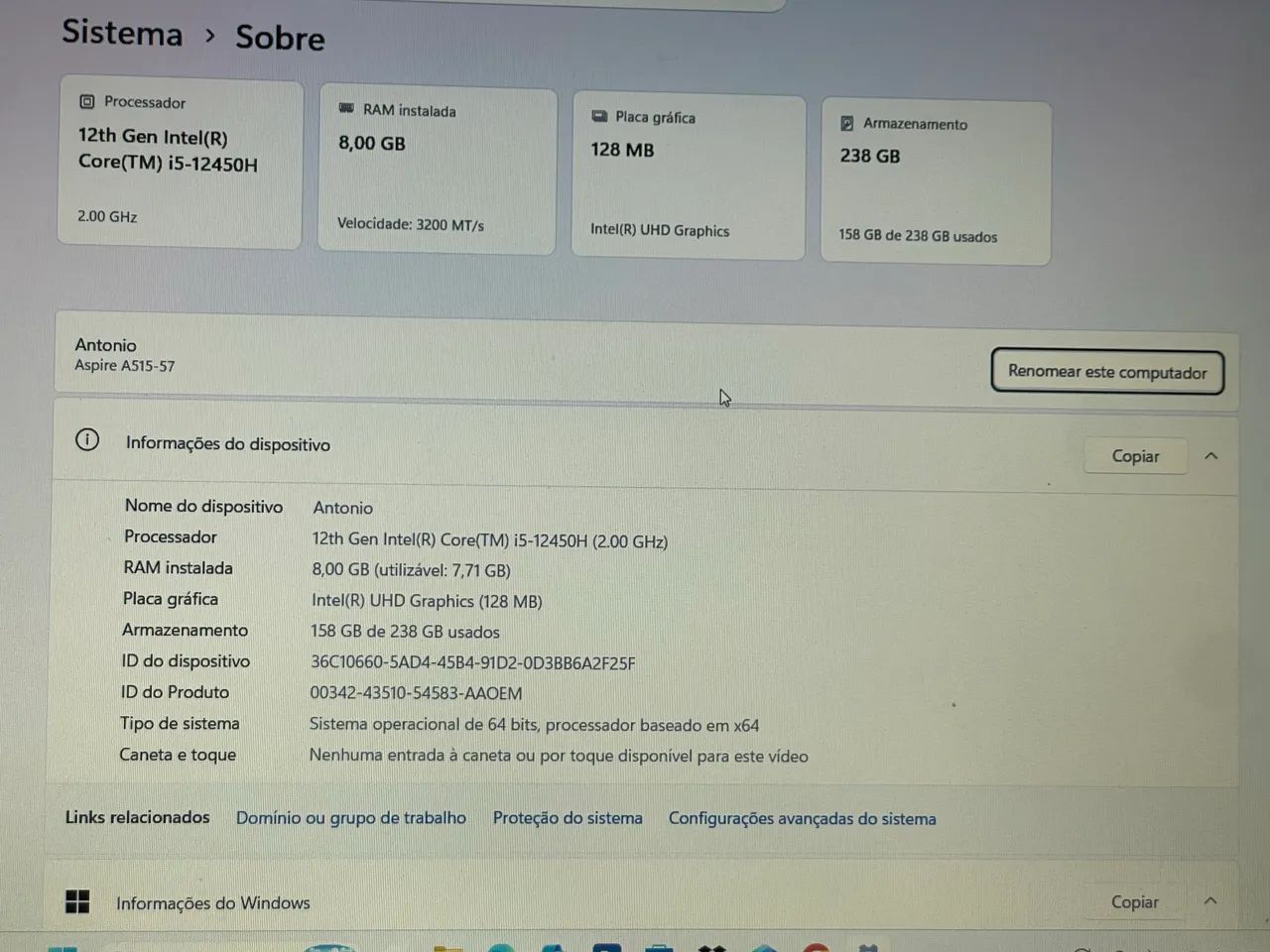 NOTEBOOK ACER ASPIRE 5 ? i5 12ª GERAÇÃO