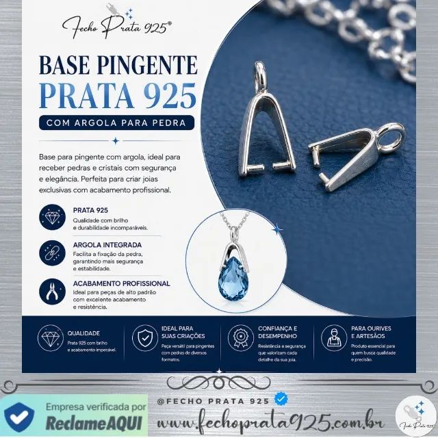 Base Pingente Prata 925 com Argola para Pedra- VENDA ATACADO