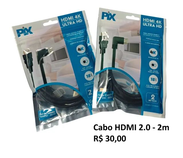Cabo HDMI 2m 30,00 novo - Plug 90 graus