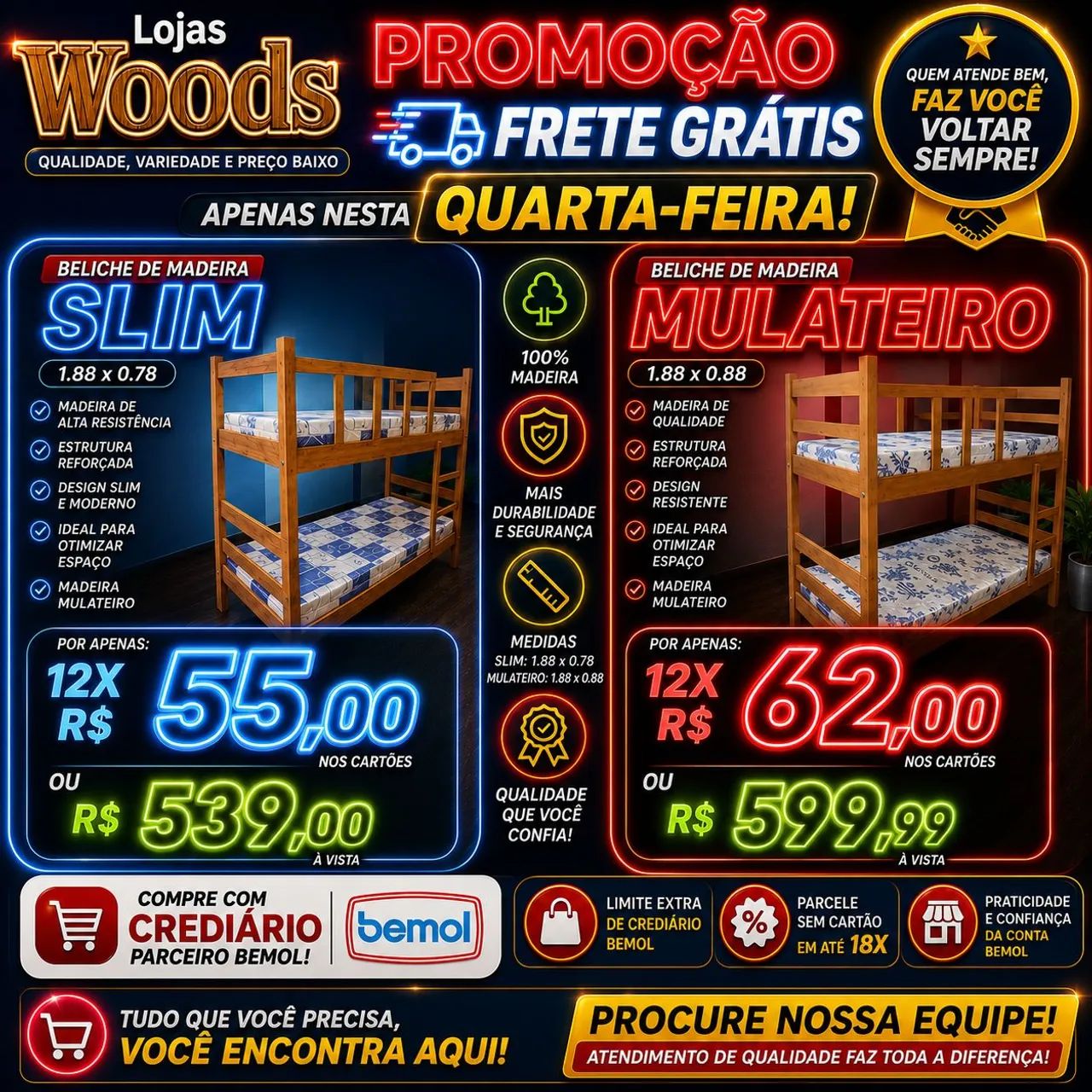 Beliche Madeira Mulateiro Novo com Entrega Grátis R$ 539,00