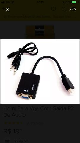 Cabo Adaptador Conversor Hdmi para VGA com Saída P2 de áudio.