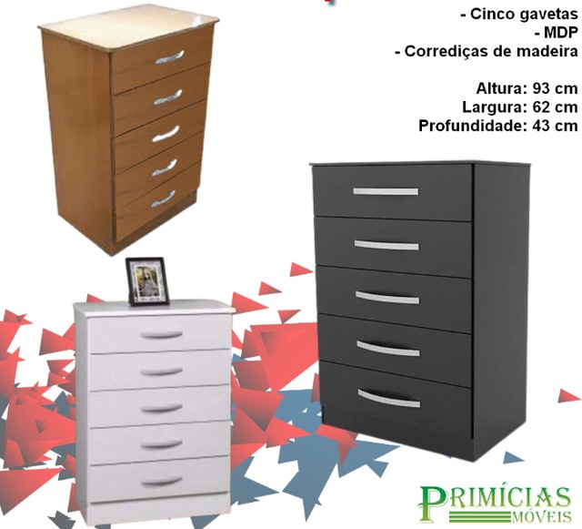 Quarto cômoda 5 gavetas 