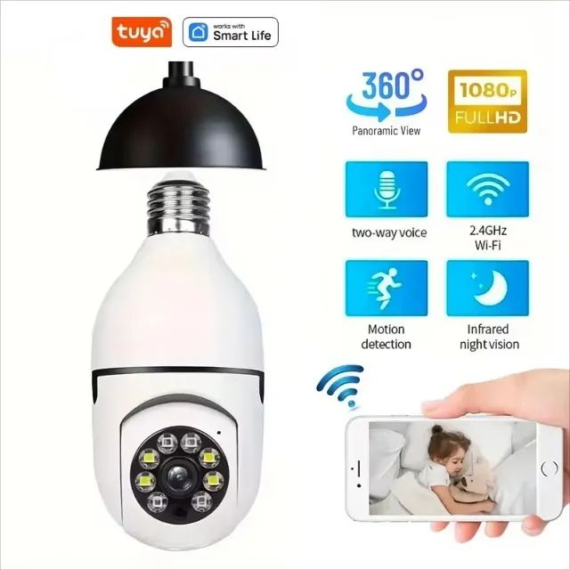 Câmera Lâmpada Wifi Tuya, Segurança Residencial,  Baba Eletrônica - Foto 5
