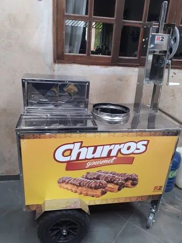 Carrinho de Churros Gourmet usado com 1 Masseira Fuso Tubo e 4 Doceiras Alumínio 2 Litros - Foto 3