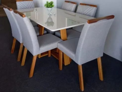 mesa de jantar 6 Lugares somoni tampo de vidro 