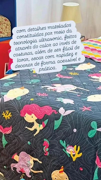 Colcha cobre leito infantil sereias - dupla face - Foto 3