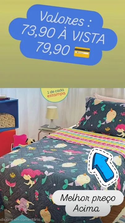 Colcha cobre leito infantil sereias - dupla face - Foto 2