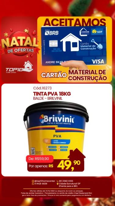 Tinta Pva Balde Branco Neve 18lt- Brilvinil R$= 49,90