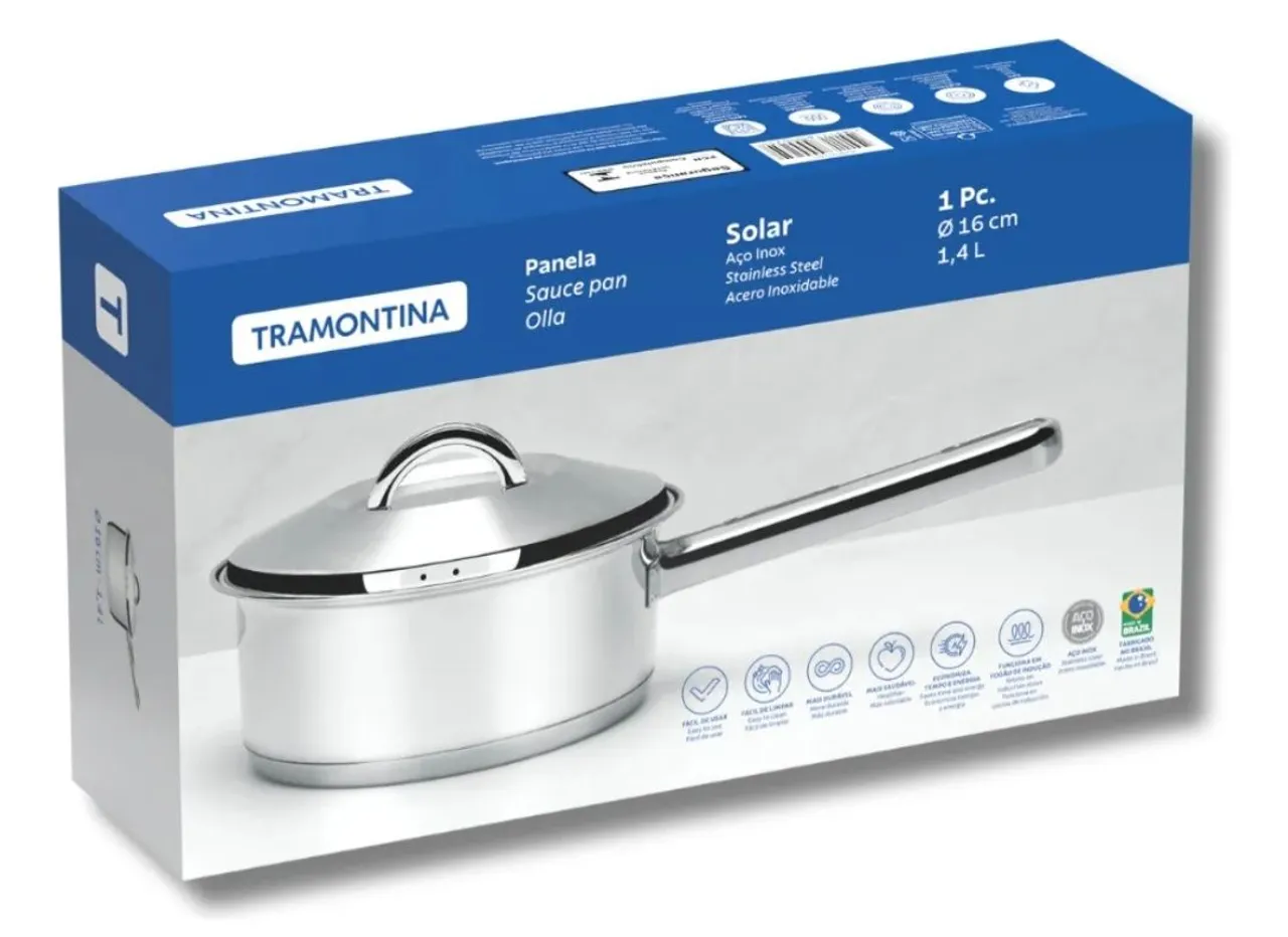 Panela Tramontina para indução fundo triplo solar 16cm 1,41 inox