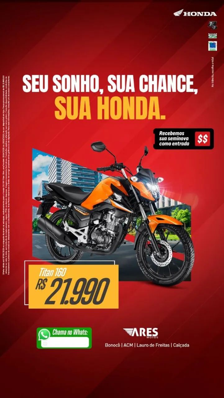 Motos novas avista, consórcio ou financiamento 