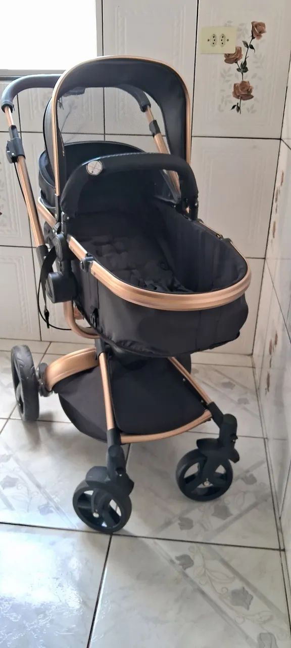 Carrinho de Bebê Travel System Dzieco Vulkan Preto/Dourado - Foto 5