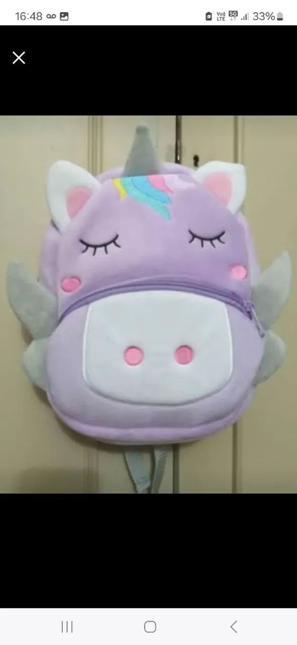 Mochila Unicórnio Pelúcia 