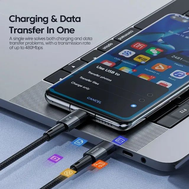 Cabo USB-C  PD 60w 5a 1m trançado Toocki -Entrega Grátis- - Foto 4
