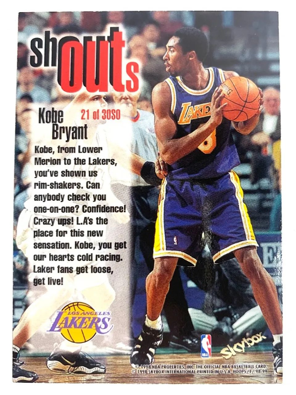 Kobe Bryant 2o Ano Foto Close Card NBA 2000 Basquete Coleção LA