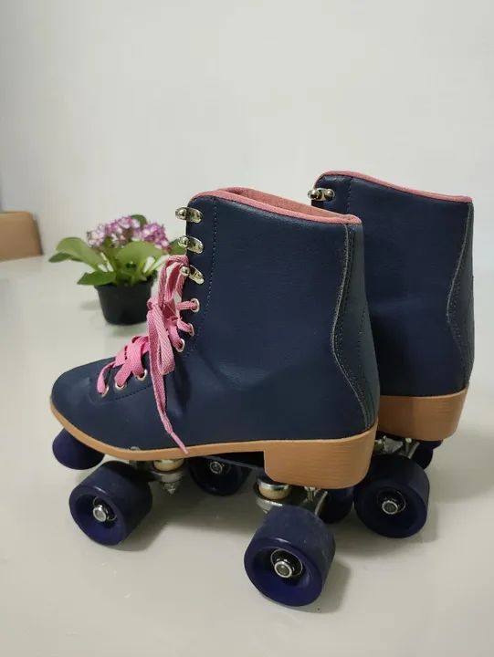 Patins Roller Infantil Azul com Rosa - Foto 2