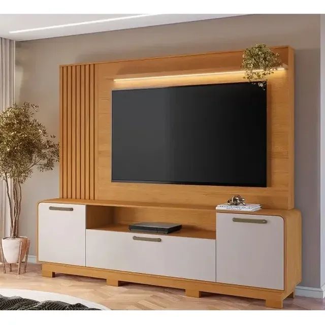 Estante Apego para Tv Até 65 Polegadas Ripado com Led 3 Portas Jcm 2 mt
