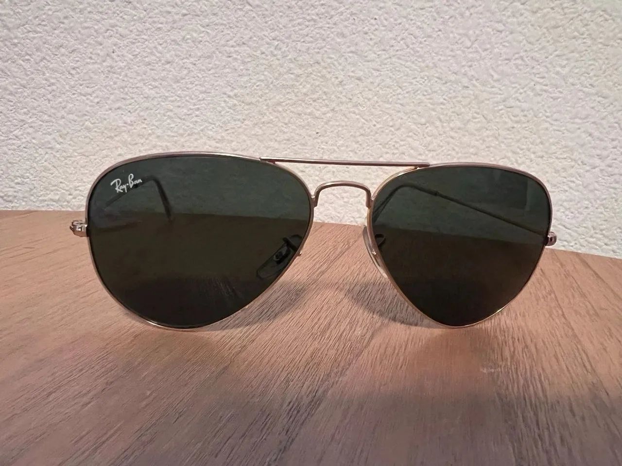 Ray ban oculos de sol aviador clássico g15 verde com dourado - Foto 5
