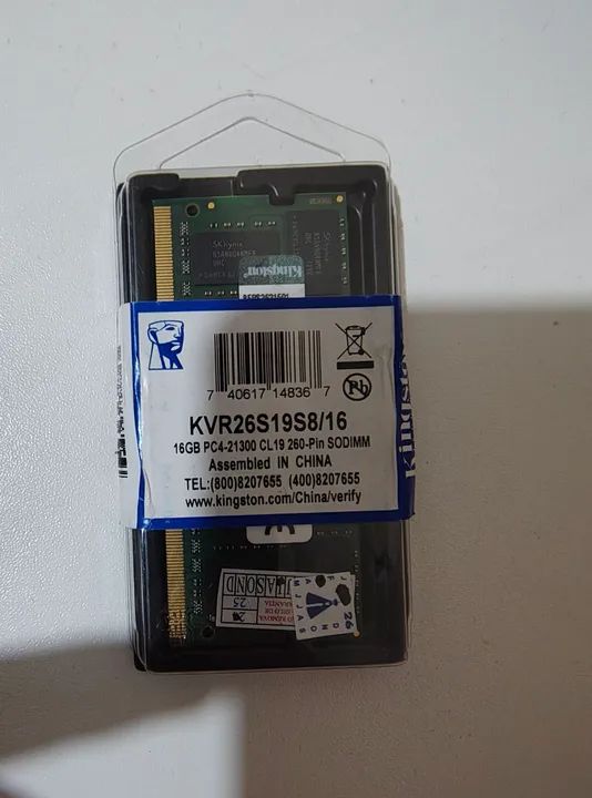 Memória RAM Kingston 16GB DDR4 2666MHz Notebook 