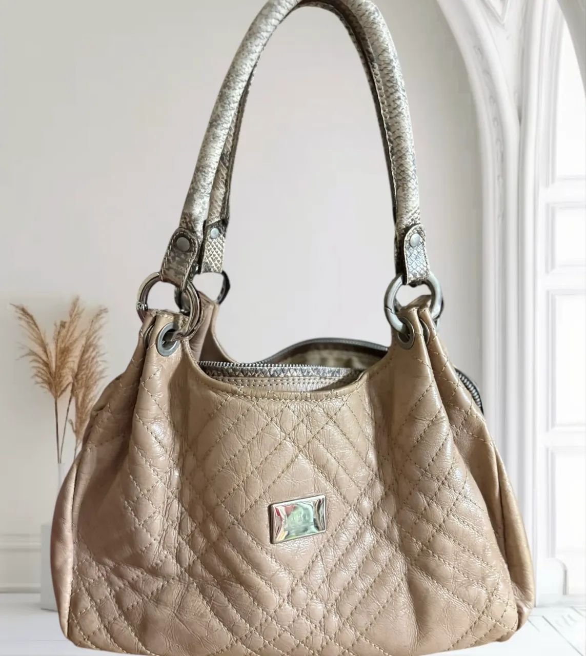Nude Leather Handbag, Birelo, Beautiful, Shoulder