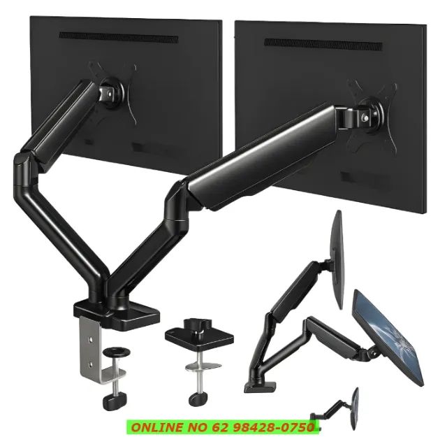 Suporte Monitor Duplo Articulado Vesa Para Mesa 2 Monitores Preto