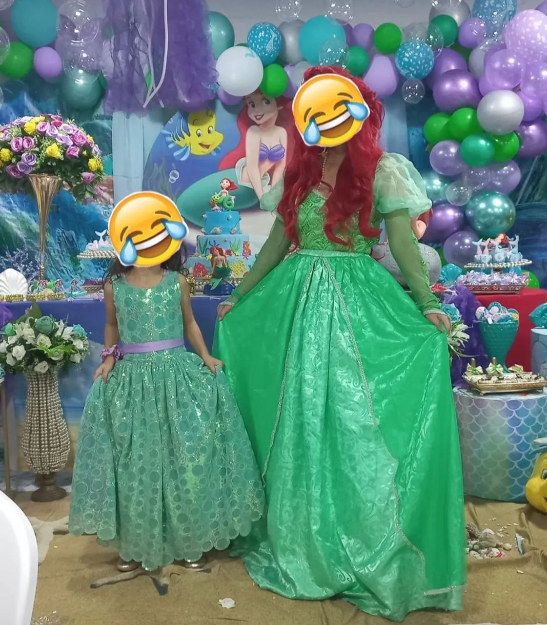 Vestido Ariel  Mãe GGe filha 6 a 9 anos 