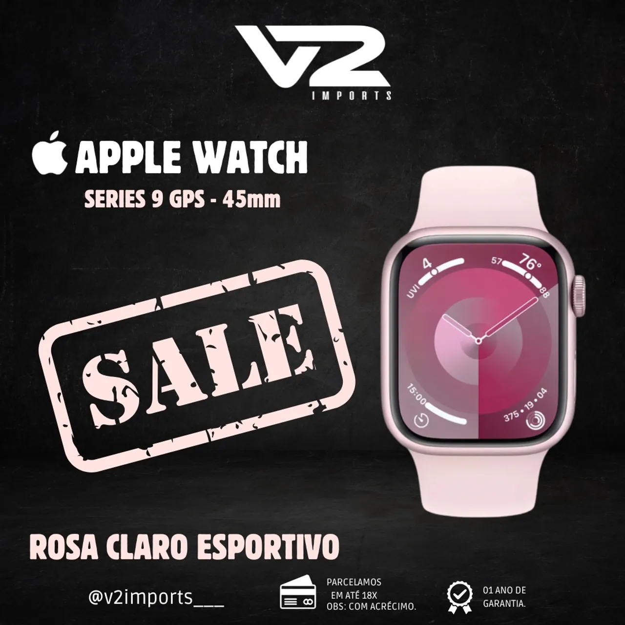 Apple Watch Series 9 GPS - 45mm - Rosa Claro Esportivo