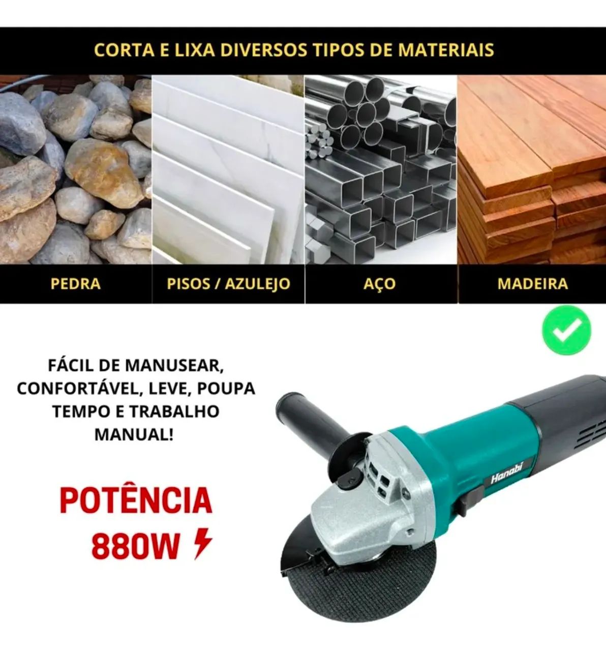 Esmerilhadeira Lixadeira Angular Hanabi 115mm 880w Profissional