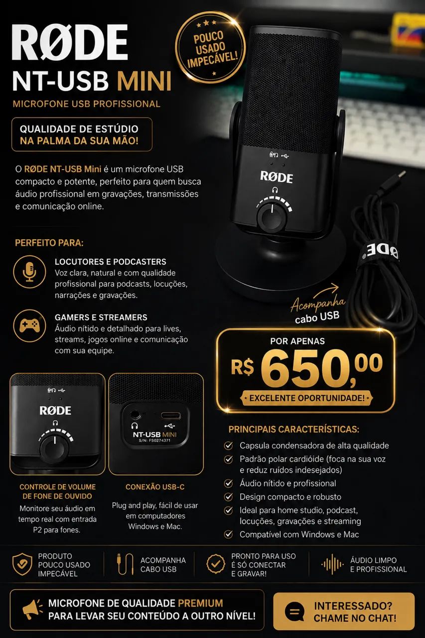 ? RØDE NT-USB Mini - R$ 650 - Foto 4