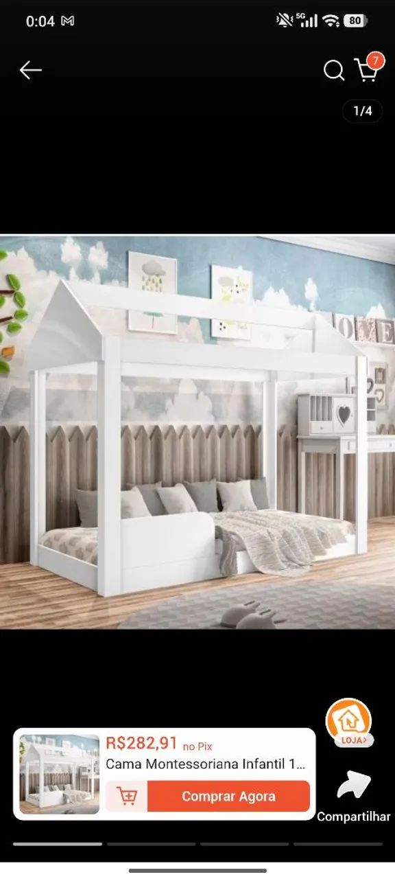 Cama Casinha Branca com Cortina e colchão 