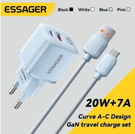Carregador USB tipo C Essager GaN, carregadores rápidos do telefone para o iPhone 14, 13, 