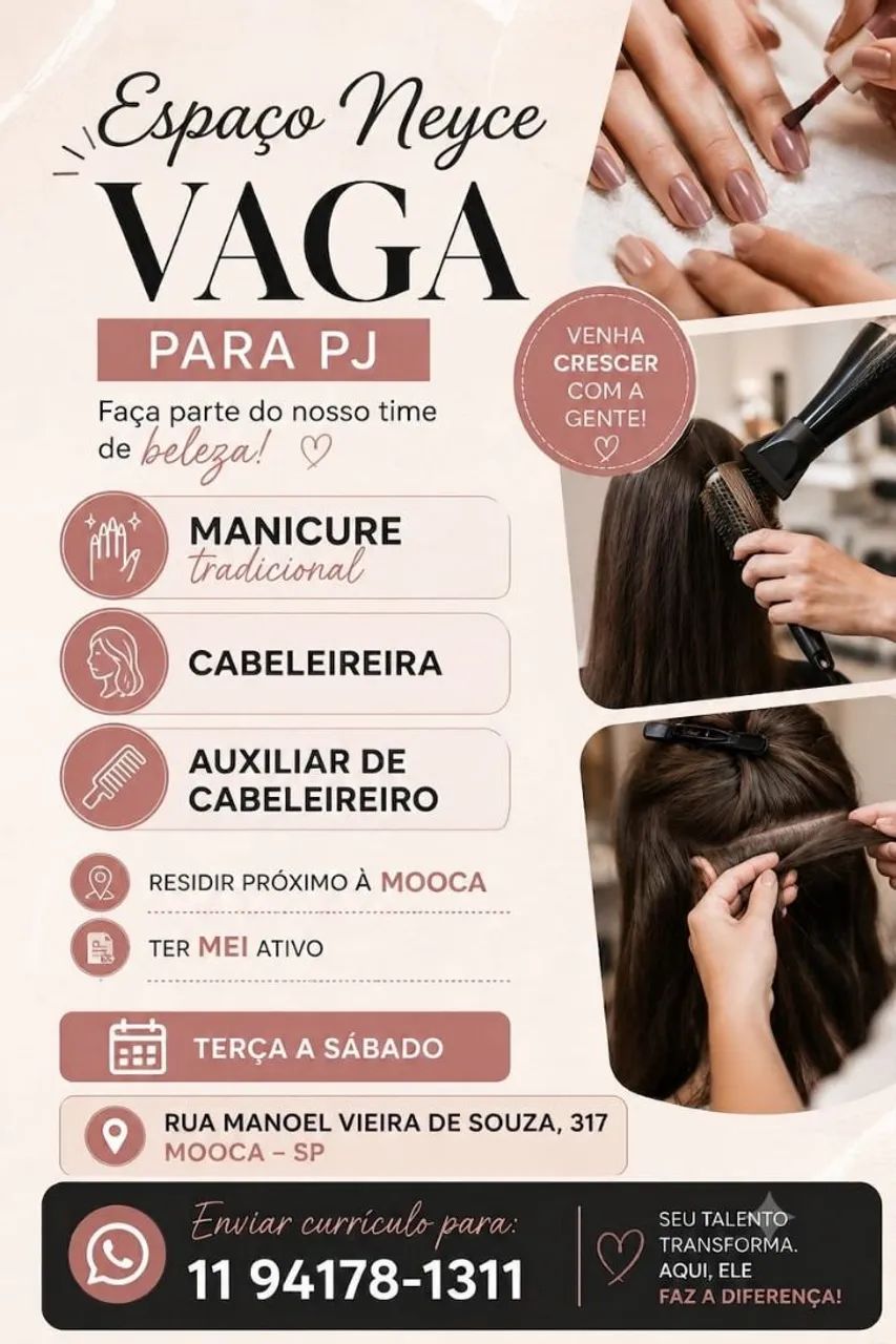 Contrata-se cabelereira e auxiliar 