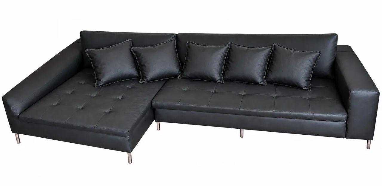 SOFÁ PRETO EM COURINO COM CHAISE