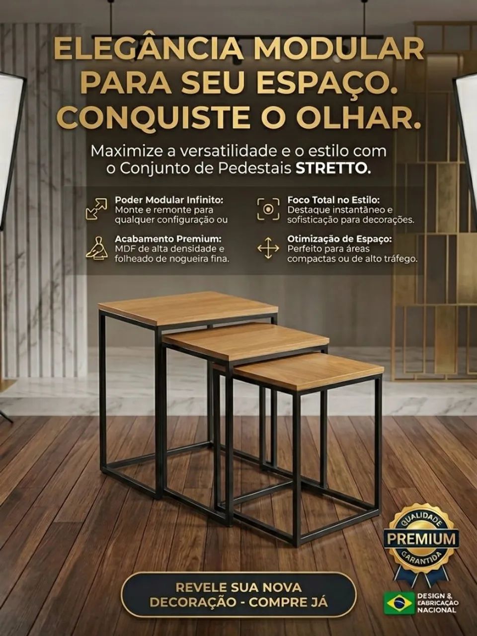 Jogo de Mesas Ninho Estilo Industrial-Conjunto com 3 peças 