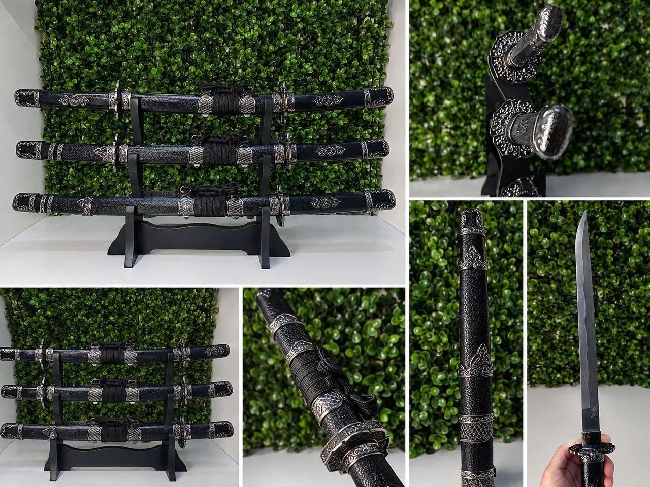 KIT COK 3 KATANAS DECORATIVAS + SUPORTE