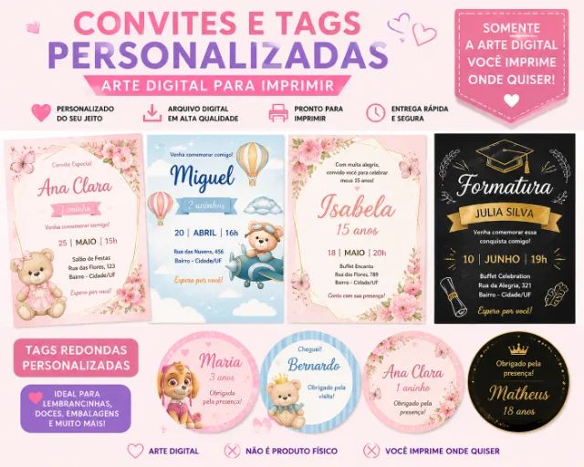Convites e Tags Personalizadas ? Arte Digital