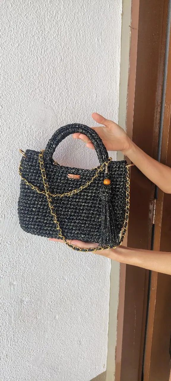 Bolsa de crochê com fio 100% poliéster. - Foto 2