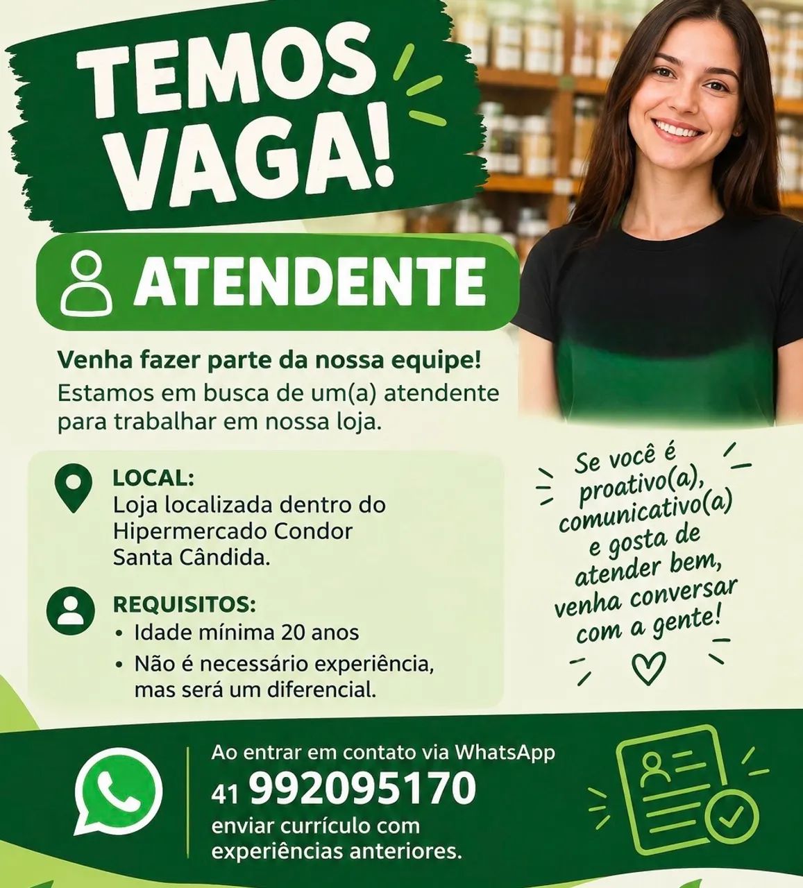 *Leia* vaga de atendente 