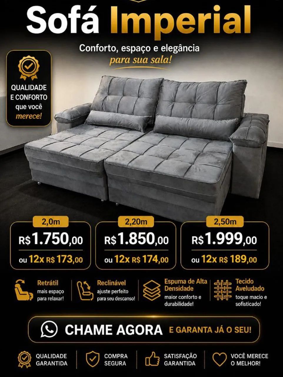 Sofá retrátil e reclinável Modular Lançamento; Pagamento no ato da entrega 