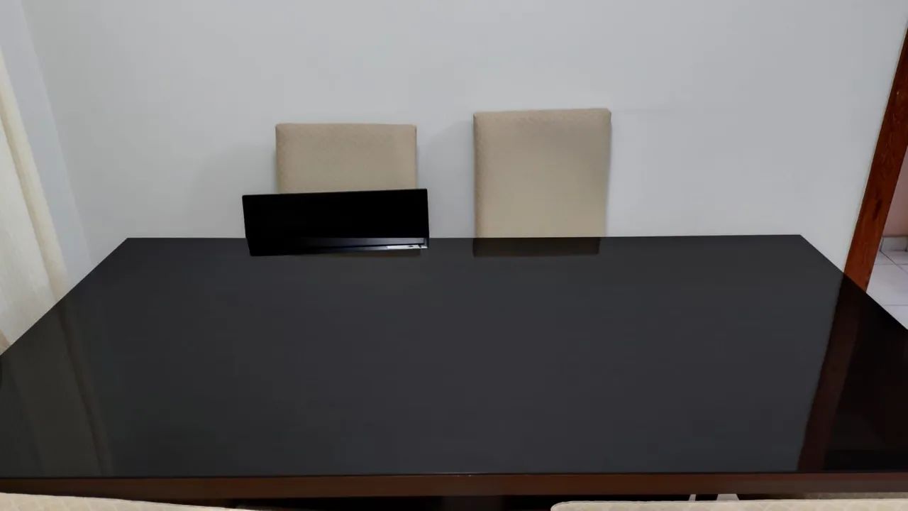 Mesa 6 cadeiras retangular tampo com vidro