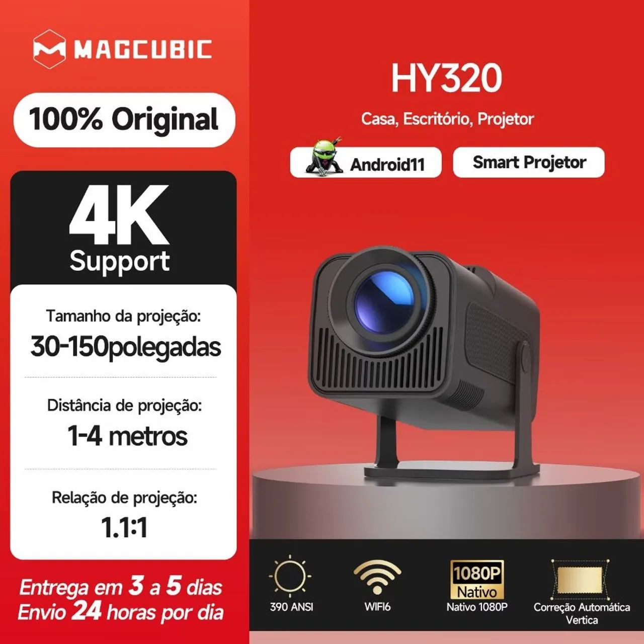 PROJETOR HY320 MAGCUBIC GRANDE ORIGINAL 