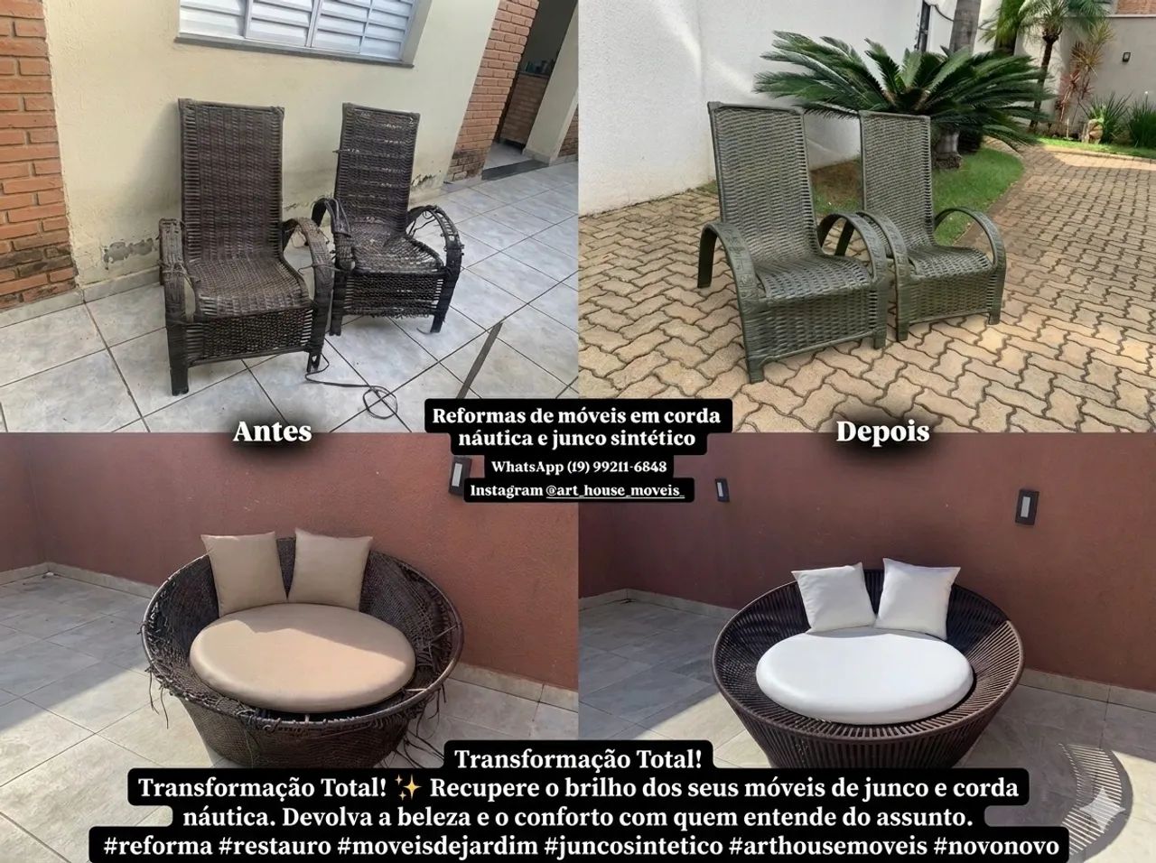 Reformar de móveis em fibra sintética e corda náutica 