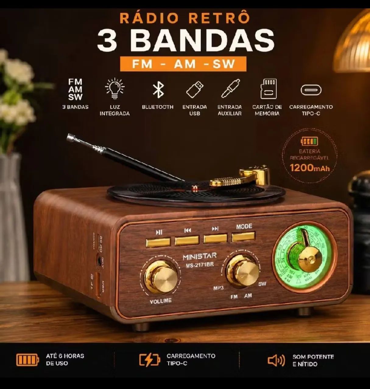 Rádio retrô com bluetooth 