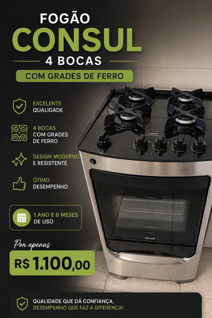Fogão 4 bocas cônsul novíssimo 