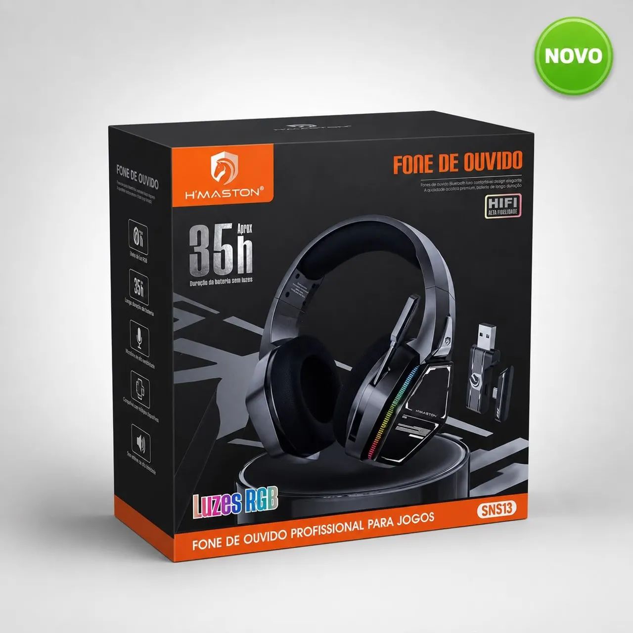 Headset Gamer Sem Fio H?Maston SNS13 RGB USB e USB-C com Microfone - Foto 2